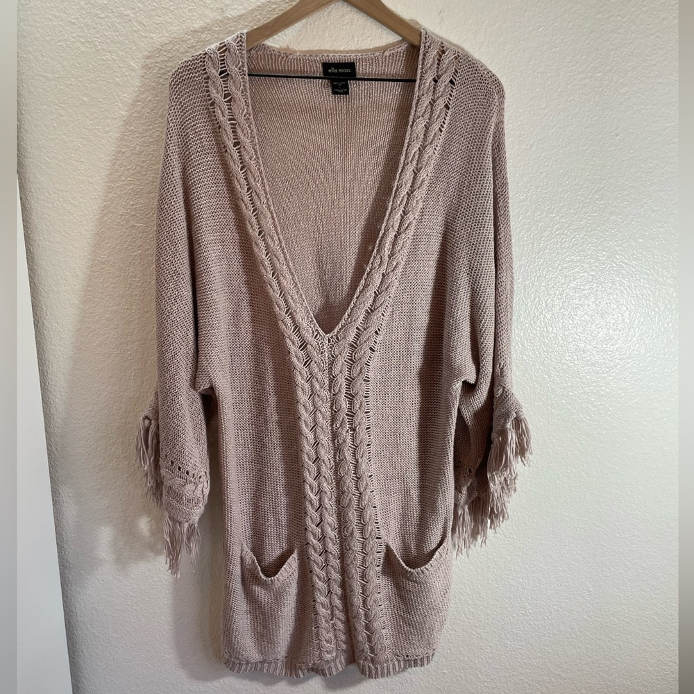 Ella Moss 100% Linen Whimsical Boho Knit V-Neck Tunic Dress Size L/XL